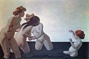 Felix  Vallotton three women and a young girl playing in the water USA oil painting artist